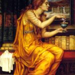 "The Love Potion, 1903, Evelyn De Morgan: hechicera mezclando pócima junto a un gato."